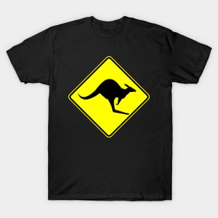 Caution Kangaroo - Black T Shirt T-Shirt